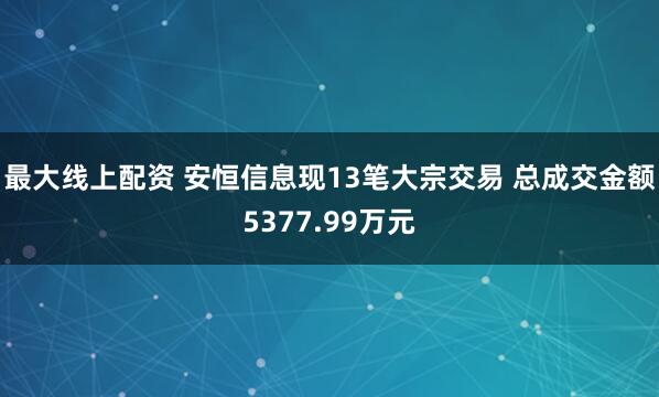最大线上配资 安恒信息现13笔大宗交易 总成交金额5377.99万元